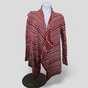 Lucky Brand Red and White Patterned Open Front Cardigan